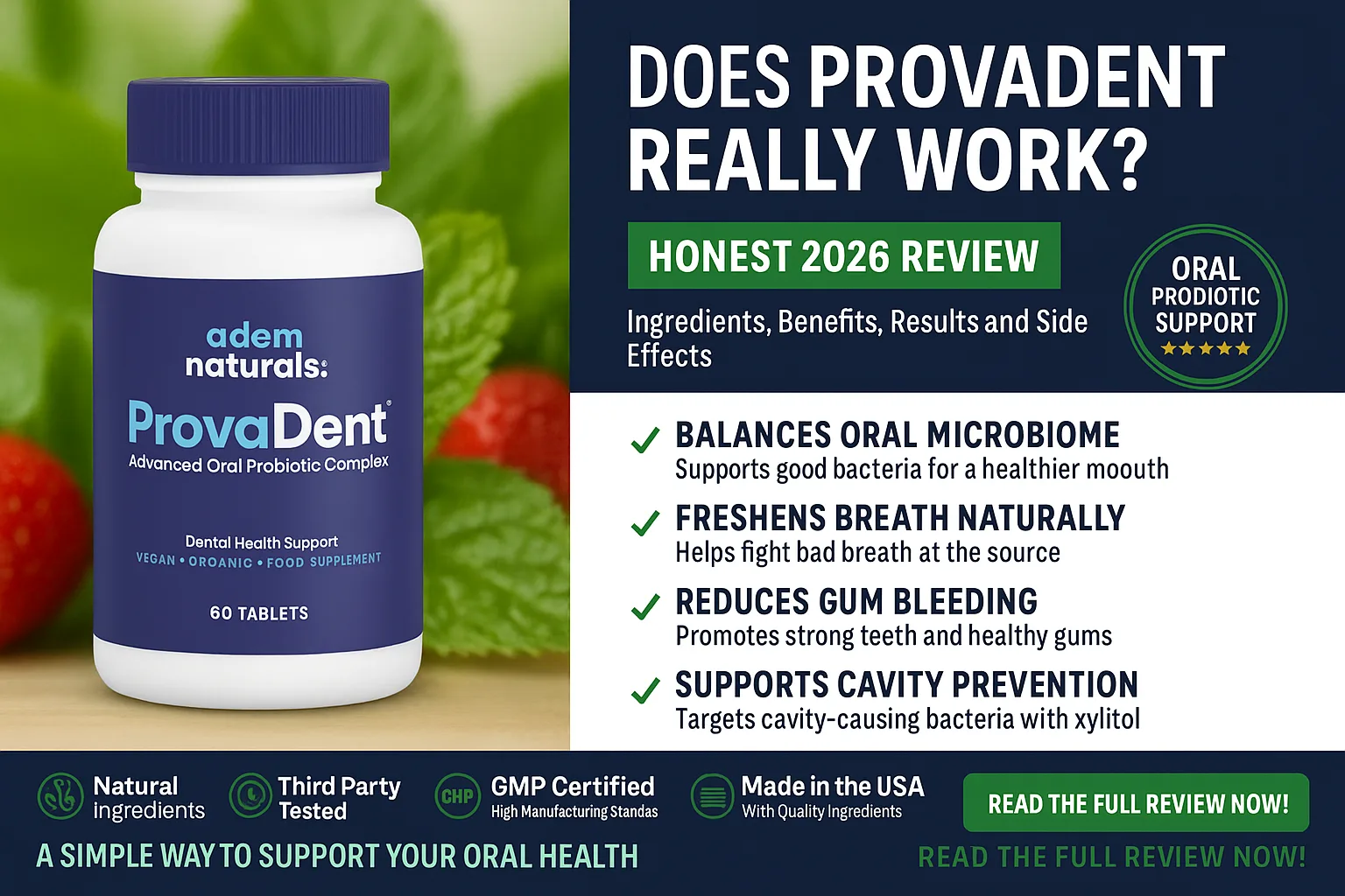 ProvaDent review 2026 - oral probiotic supplement ingredients, benefits, results and side effects