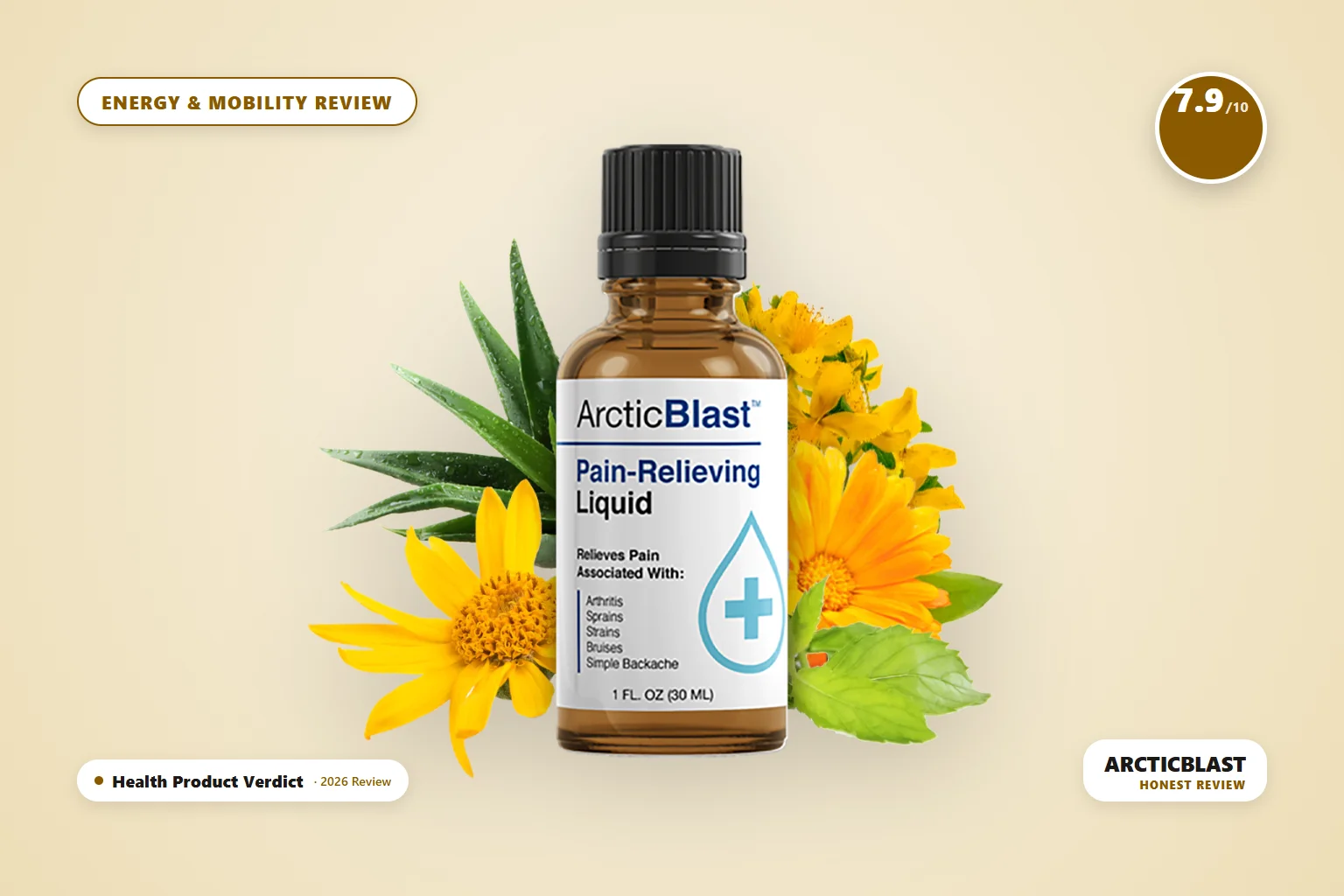 Arctic Blast topical liquid drops bottle for joint and muscle pain relief