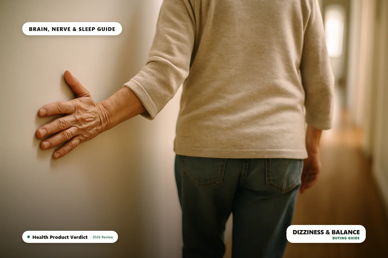 dizziness and balance problems - person steadying themselves against a wall while walking