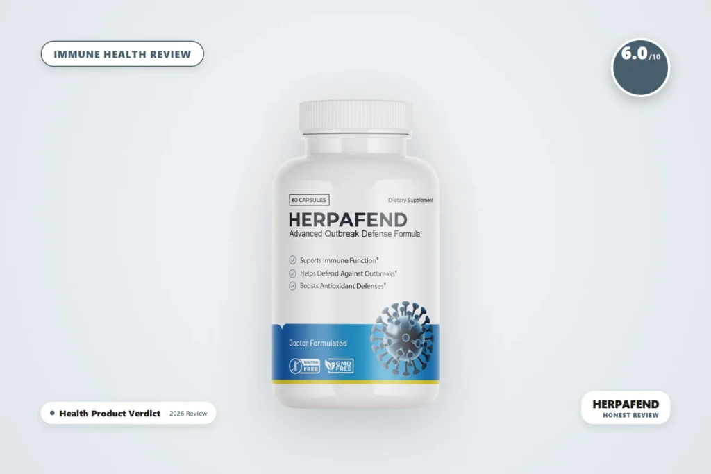herpafend review - Herpafend - white supplement bottle labeled Herpafend Advanced Outbreak Defense Formula