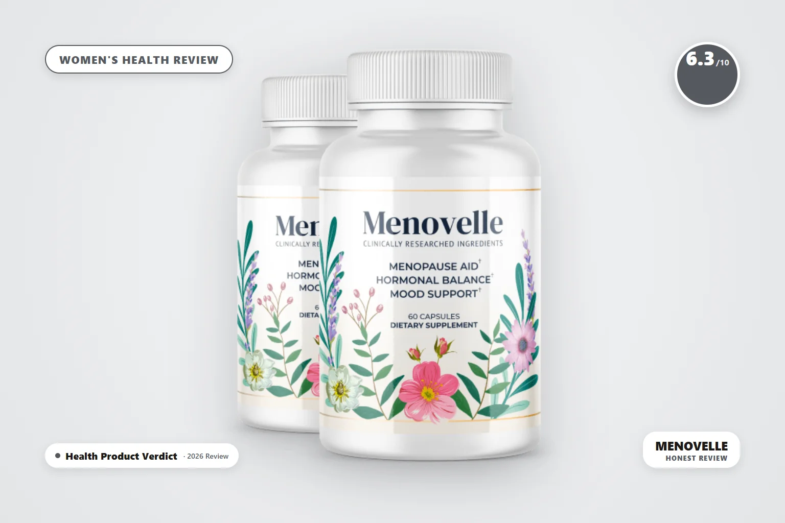 Menovelle mushroom-based capsule bottle for menopause support