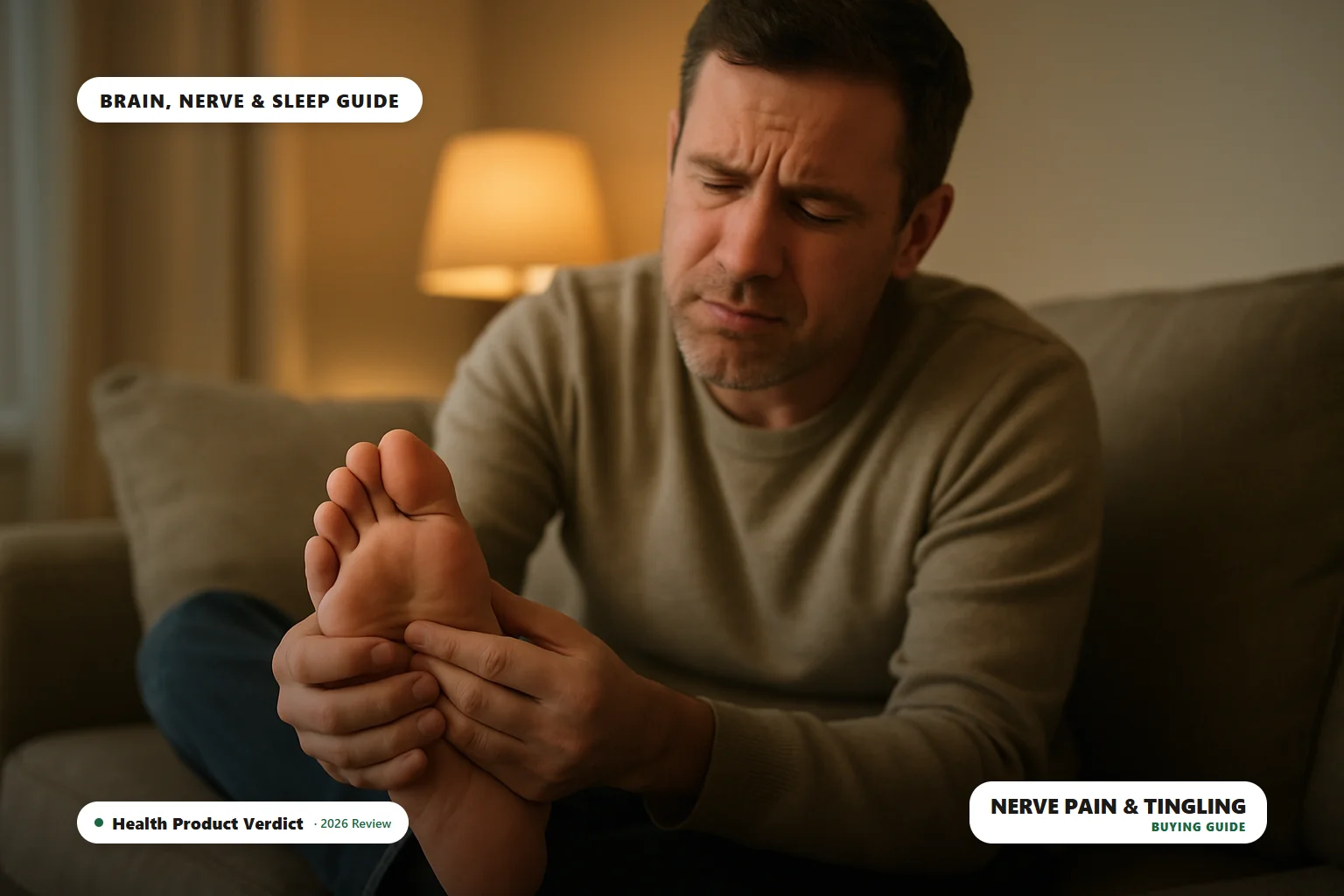 nerve pain tingling numbness - person massaging their foot on a couch