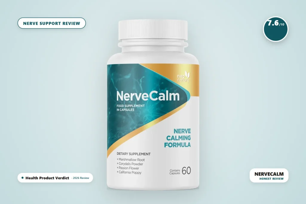 NerveCalm review - NerveCalm supplement bottle - nerve support formula capsules