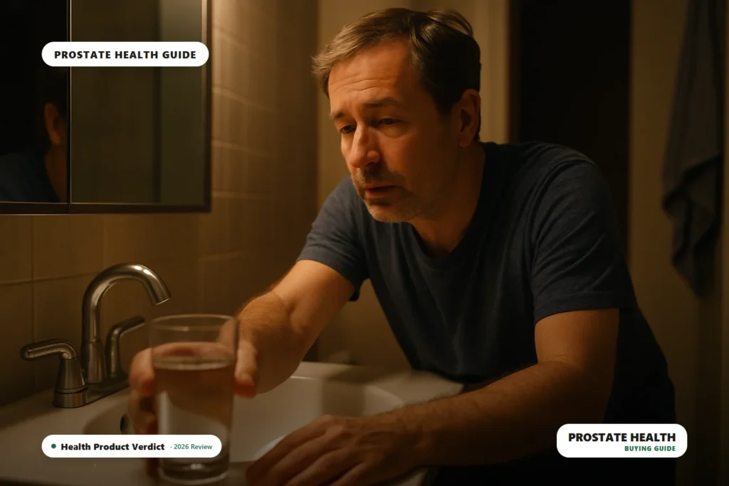 Prostate health naturally - man reaching for water at night