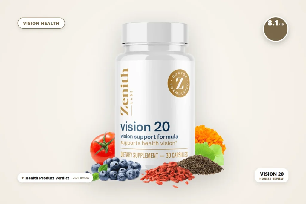 vision 20 review - Vision 20 eye health supplement bottle