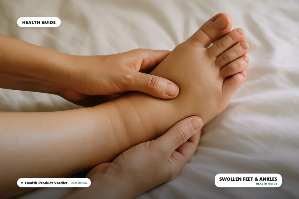 hands massaging a swollen foot and ankle