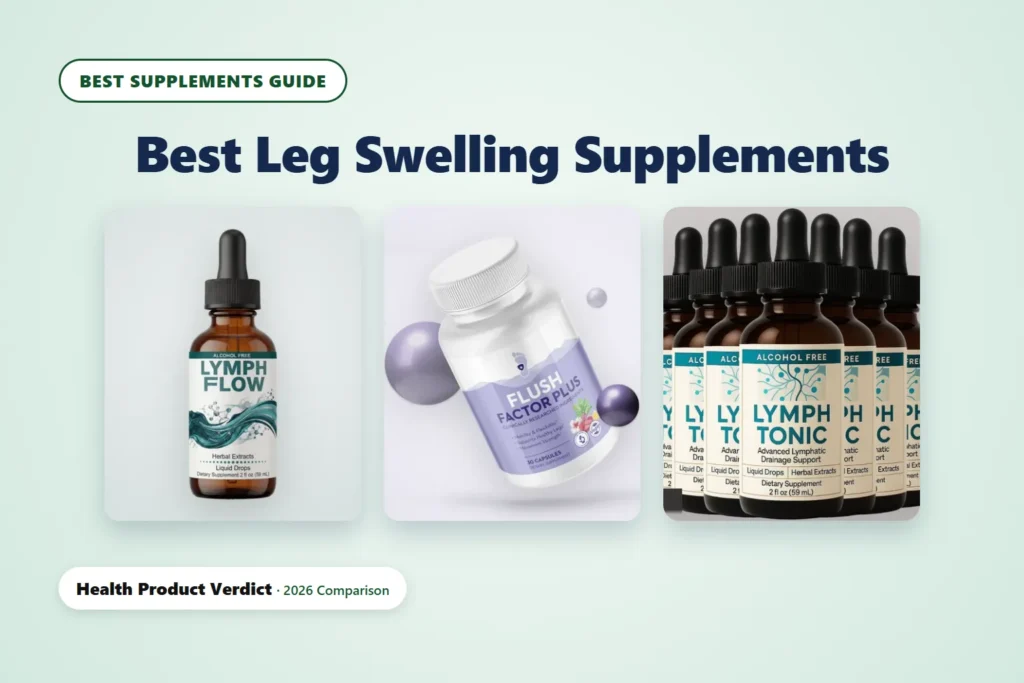 leg swelling supplements - Lymph Flow, Flush Factor Plus and Lymph Tonic bottles compared