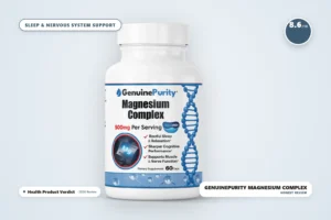 GenuinePurity Magnesium Complex bottle, best magnesium supplement for sleep and nervous system support