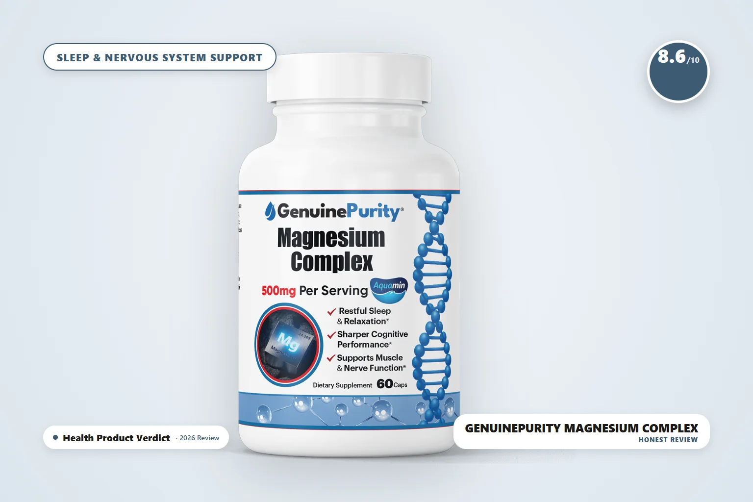 GenuinePurity Magnesium Complex bottle, best magnesium supplement for sleep and nervous system support