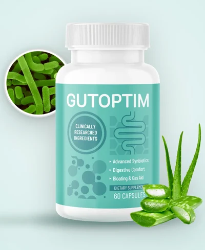 GutOptim digestive support capsule bottle with aloe vera